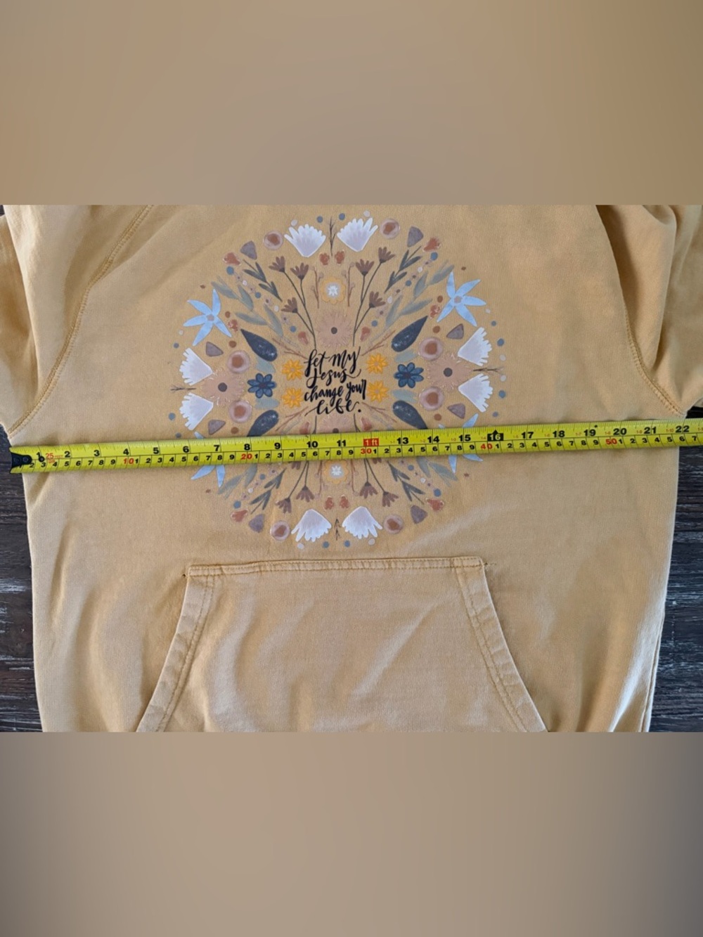 Lane Seven Mustard Yellow Floral Graphic Hoodie Sweatshirt w/ Christian Message - Picture 13 of 14